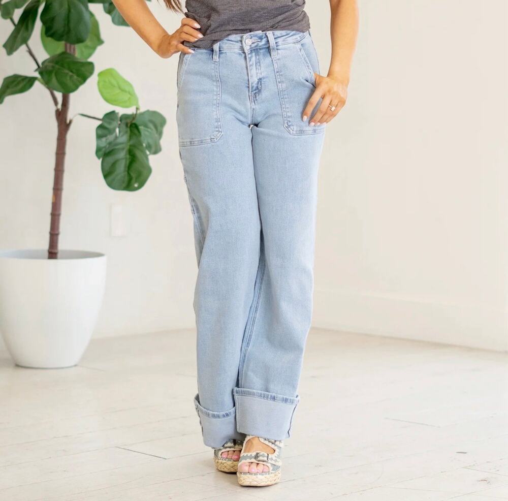 Lovervet Jeans size 3/26 style lv1690 wide leg high rise light carpenter